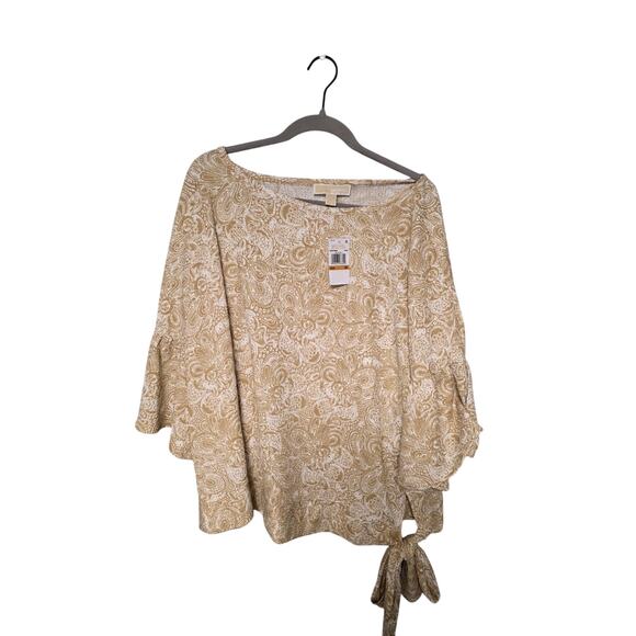NWT Michael Kors Women’s Shirt 3X  Plus Logenlook Teacher Bell Sleeve Yellow - Picture 1 of 8